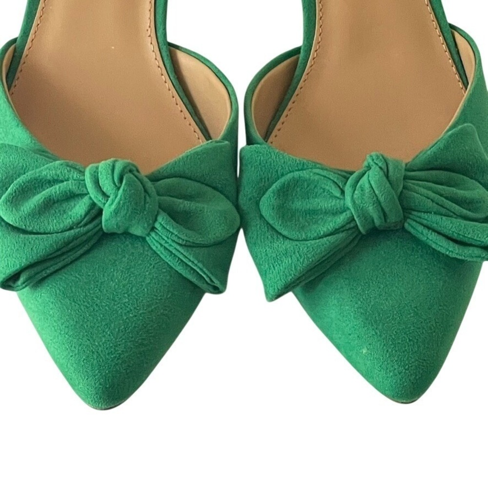 J.Crew Factory Kelly Green Slingback Heels Bow Pointed Toe Kitten Heel Sz 7 EUC - Picture 3 of 9